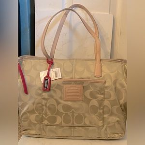 Coach signature nylon east/west zip tote bag
